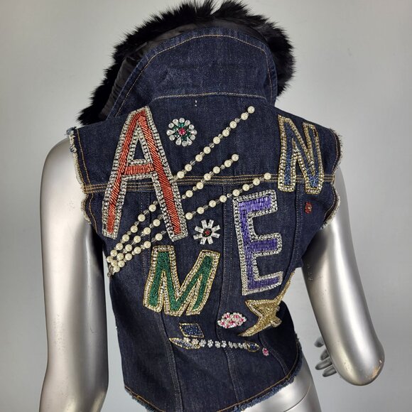 NWT~$1065~AMEN~38/XS~BLACK GENUINE REAL FUR EMBELLISHED...